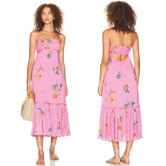 Free People Dresses & Skirts - 🌟FREE PEOPLE Rosie Posie Midi Dress in Grapefruit Combo-Size Small